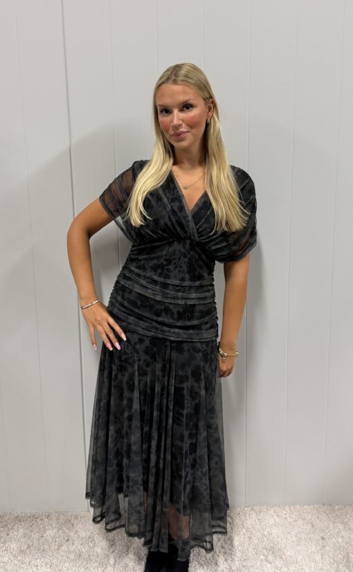 Velvet Bloom Dress, Grön-Svart