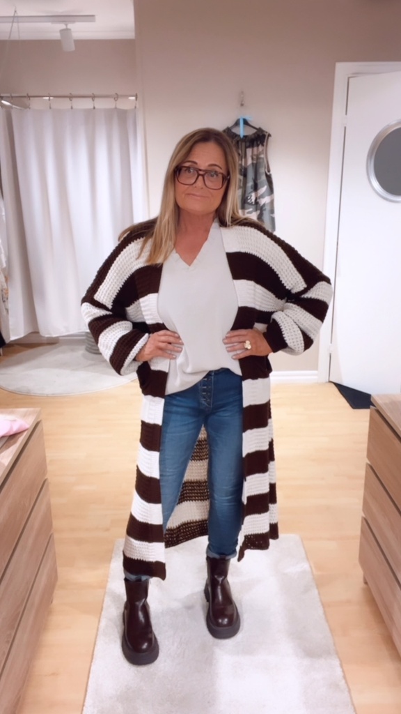 Nova Cardigan, Randig Brun/Creme